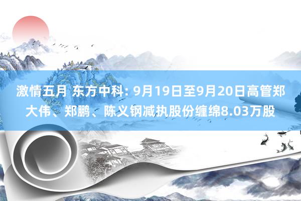 激情五月 东方中科: 9月19日至9月20日高管郑大伟、郑鹏、陈义钢减执股份缠绵8.03万股