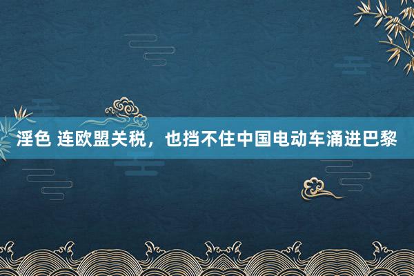 淫色 连欧盟关税，也挡不住中国电动车涌进巴黎