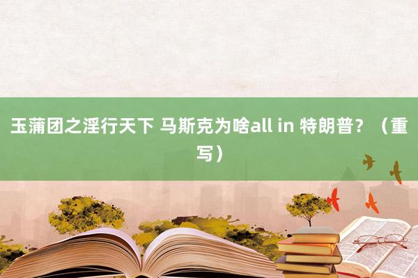 玉蒲团之淫行天下 马斯克为啥all in 特朗普？（重写）