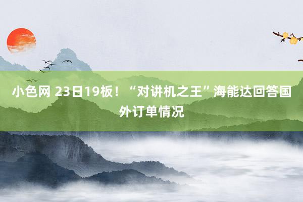 小色网 23日19板！“对讲机之王”海能达回答国外订单情况