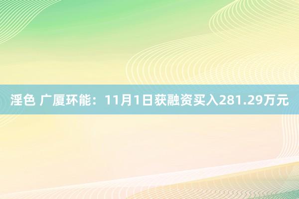 淫色 广厦环能：11月1日获融资买入281.29万元