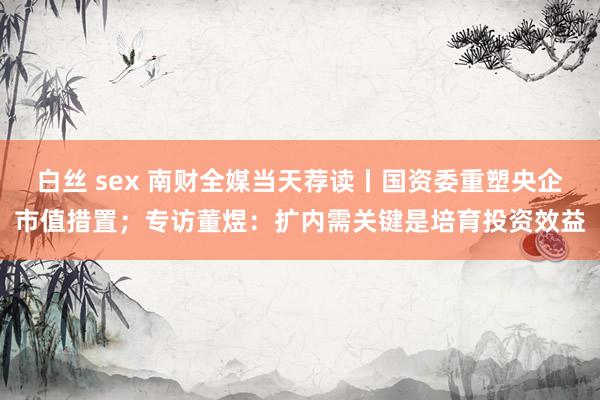 白丝 sex 南财全媒当天荐读丨国资委重塑央企市值措置；专访董煜：扩内需关键是培育投资效益