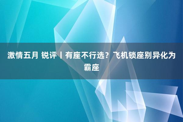 激情五月 锐评丨有座不行选？飞机锁座别异化为霸座