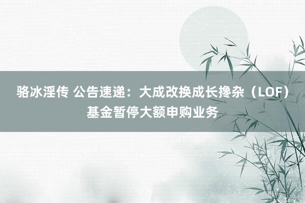 骆冰淫传 公告速递：大成改换成长搀杂（LOF）基金暂停大额申购业务