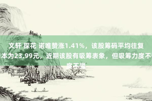 文轩 探花 诺唯赞涨1.41%，该股筹码平均往复老本为23.99元，近期该股有吸筹表象，但吸筹力度不彊